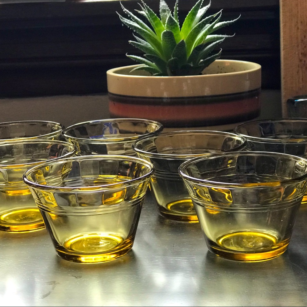 SOLD Vintage Set of 7 ForteCrisa Yellow Custard Cups 🌞
